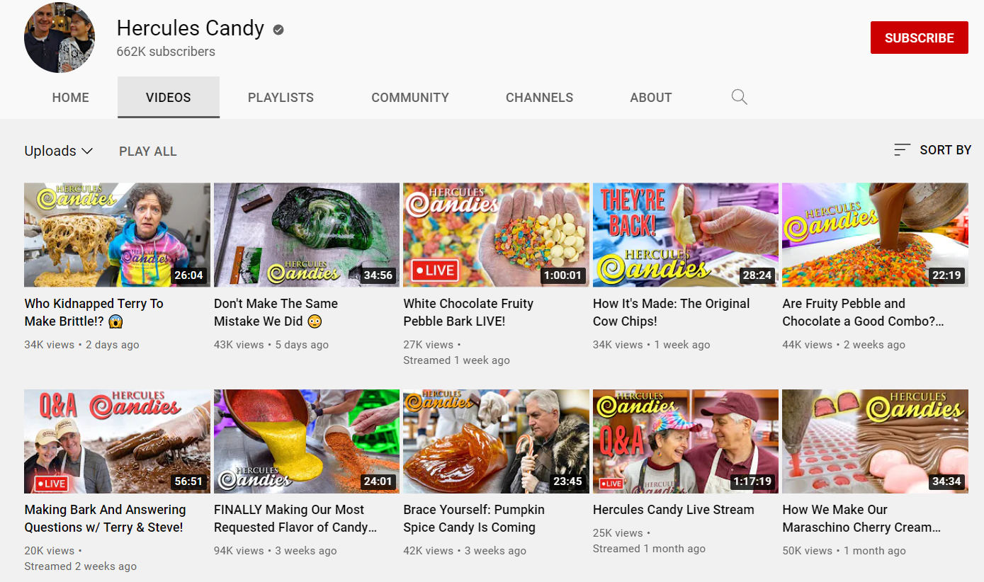 Examples of video length variations on a YouTube channel, both midlength and longform video content.
