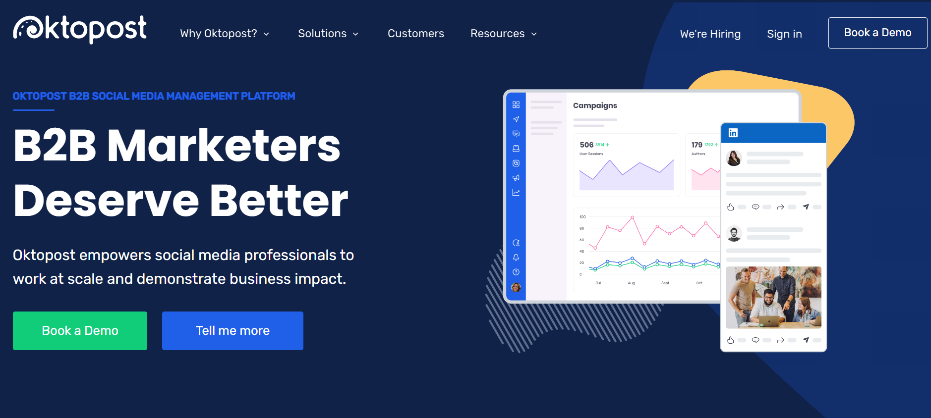 website interface of oktopost for B2B companies