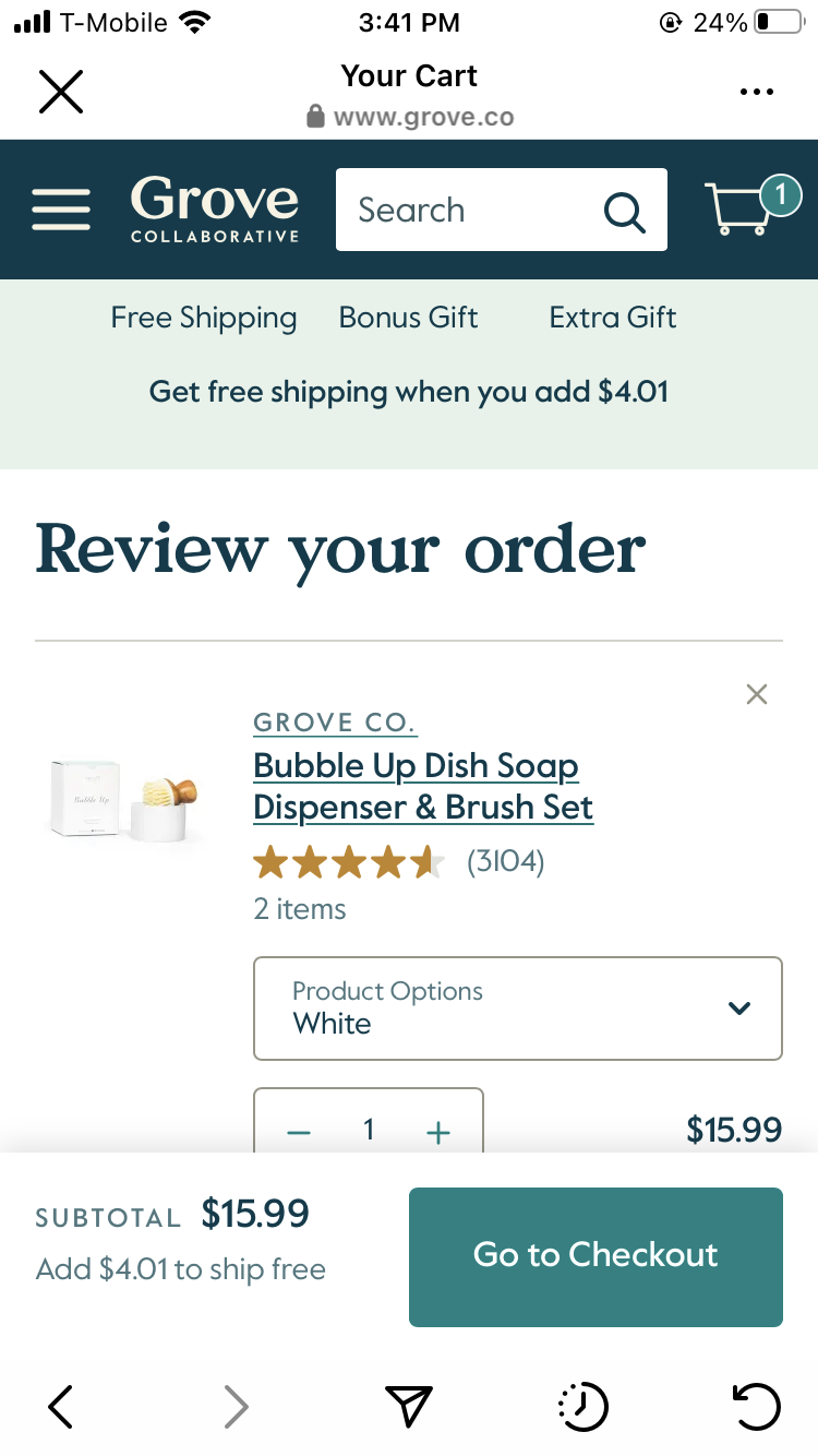 Grove Collaborative's online cart via Instagram Shop. 