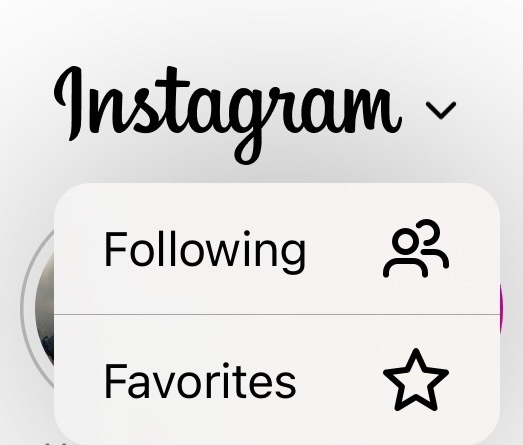 The dropdown on Instagram's title in the app where you can select viewing the default algorithmic feed, or a following feed or favorites feed to choose how you experience the Instagram feed.
