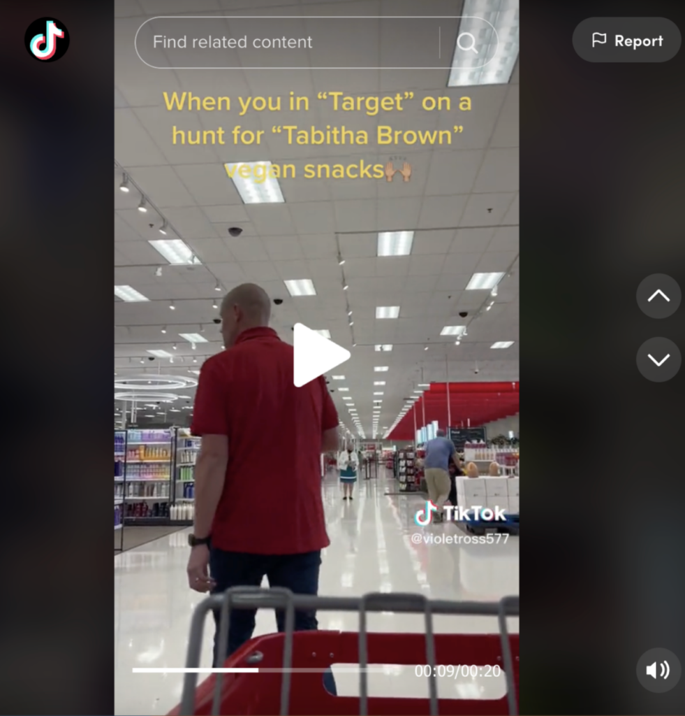 Screenshot of a TikTok video showing Tabitha Brown's vegan products in Target