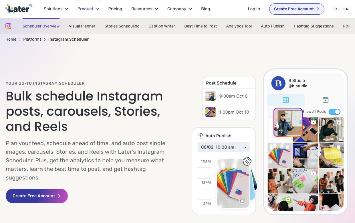 Later's Instagram Features Homepage