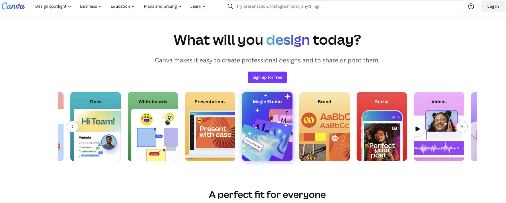 Canva homepage