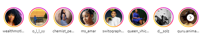 Screenshot of an series of Instagram Story bubbles.
