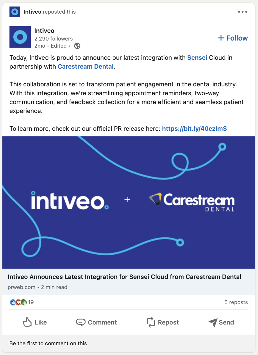 A screenshot of a LinkedIn post from Intiveo