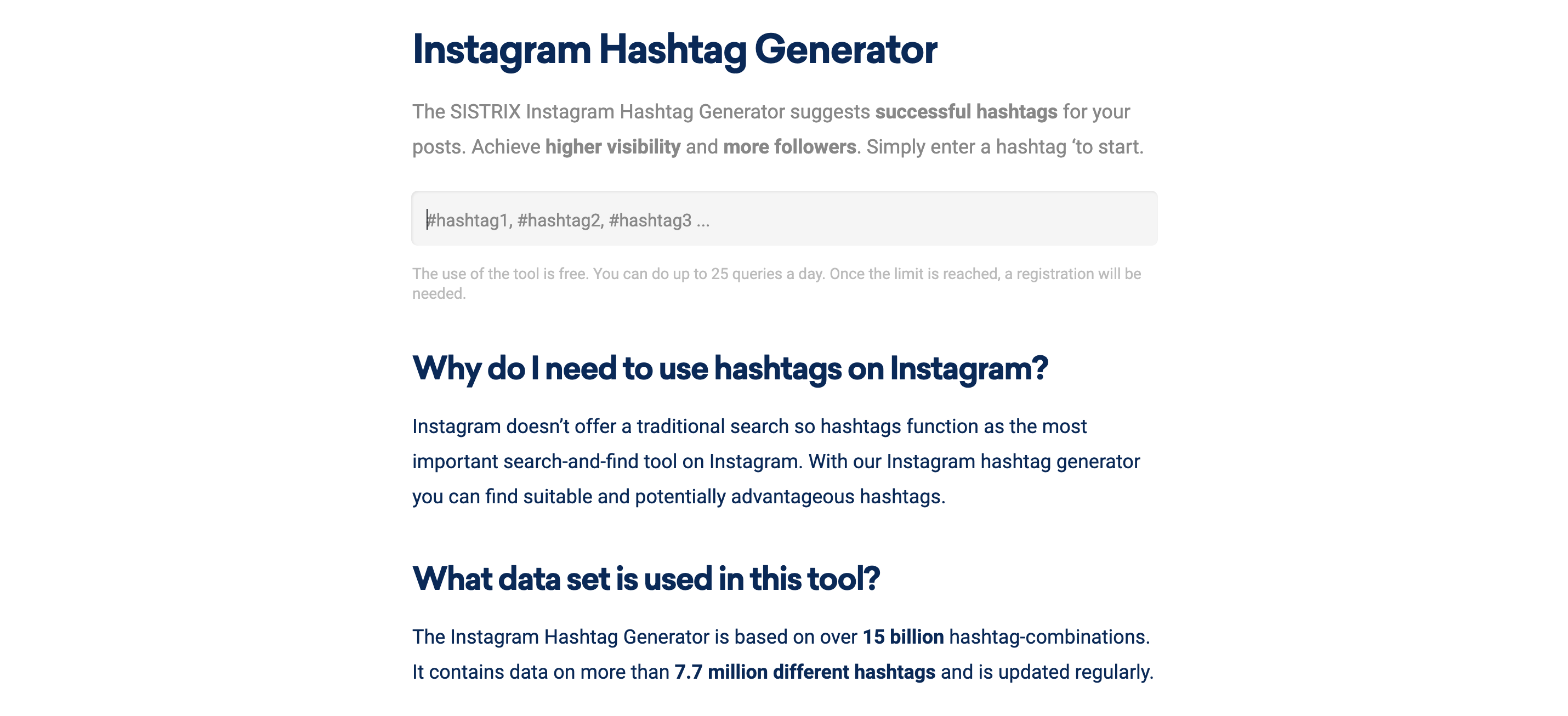 Screenshot of Instagram tool SISTRIX's main webpage. 
