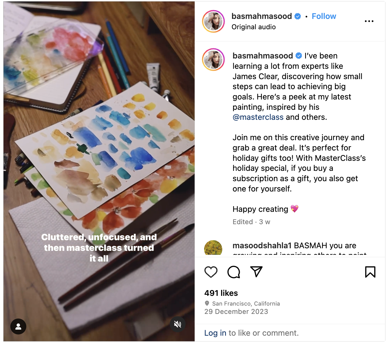 An Instagram reel from Basmah Masood featuring Masterclass.