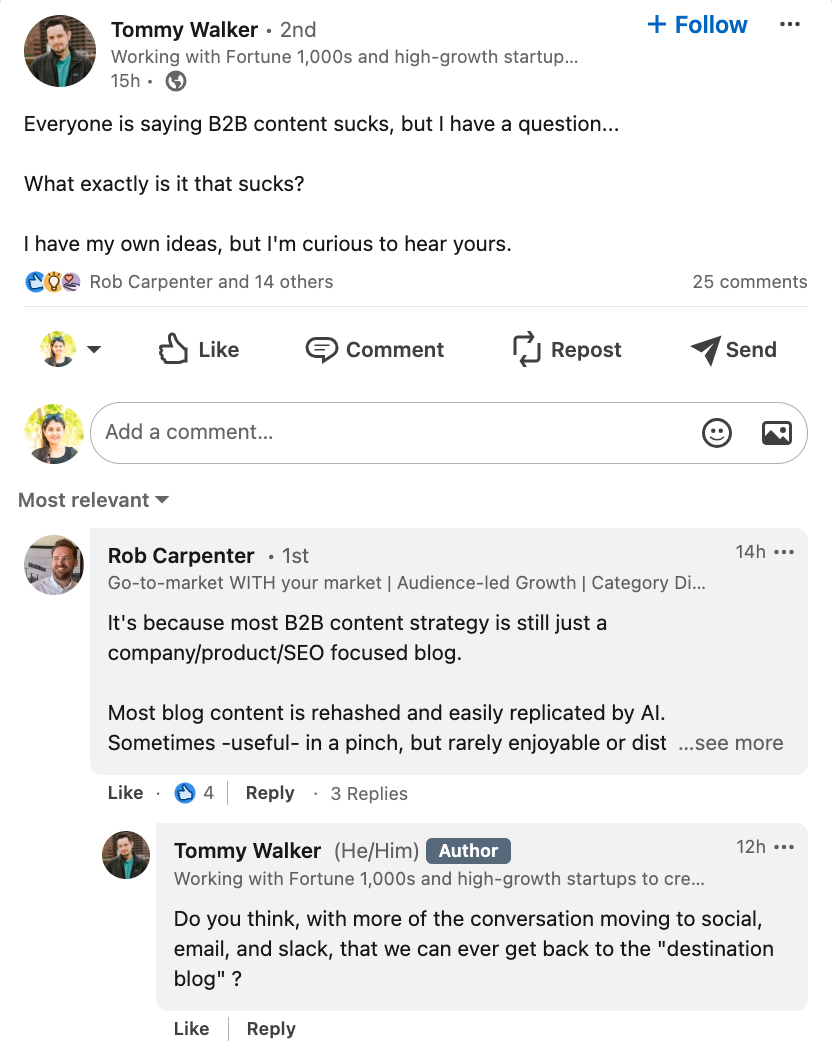 An example of a discussion on LinkedIn.