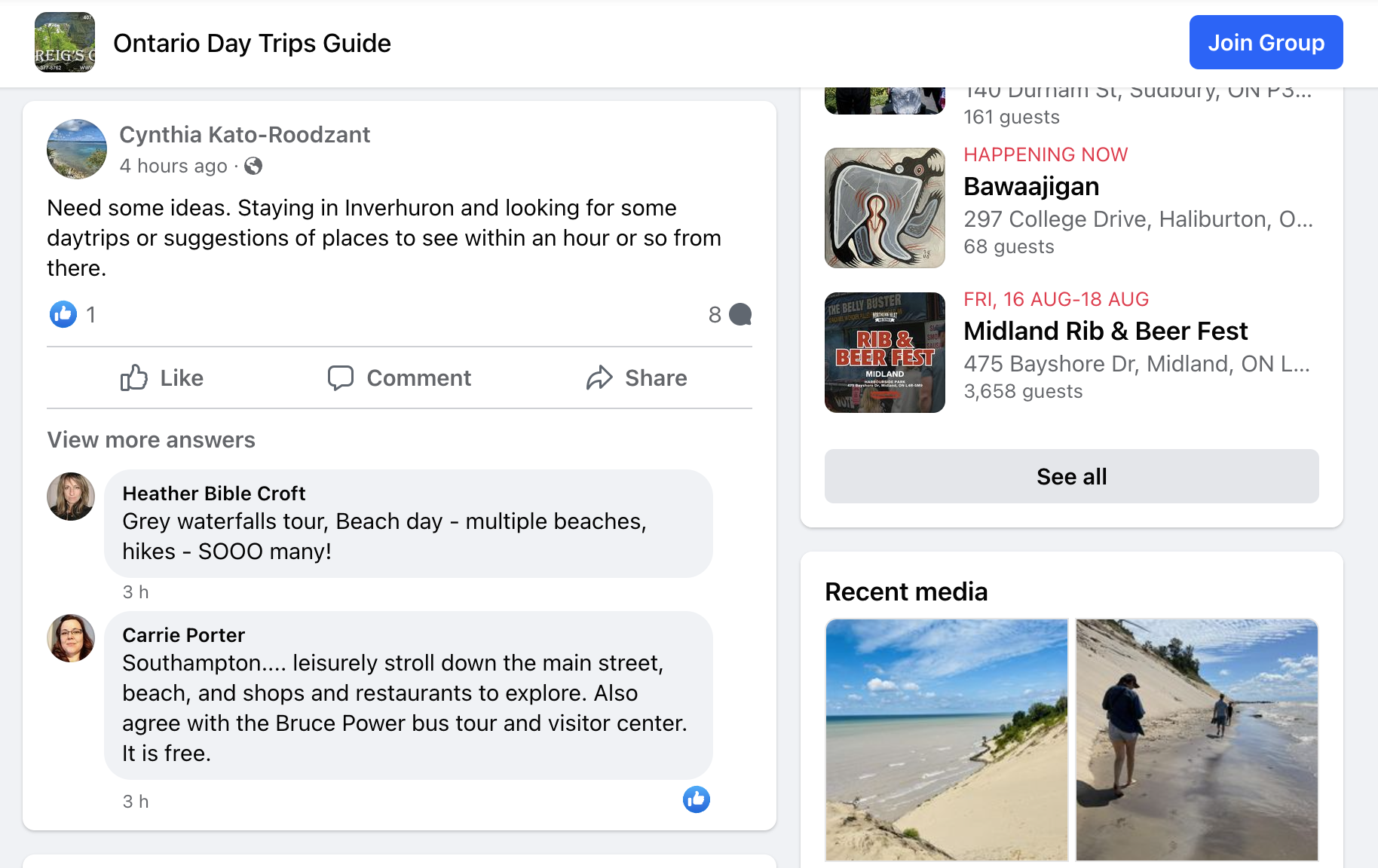 Example of post in Facebook Groups