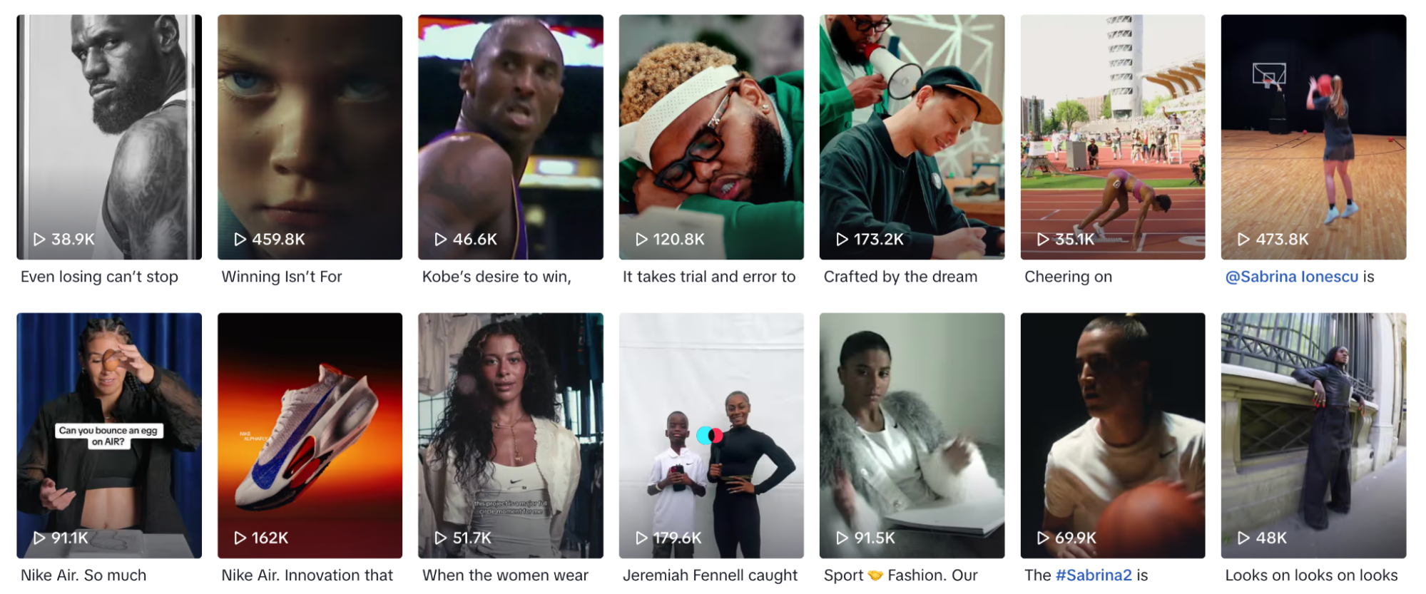 Example of Nike's campaigns on TikTok