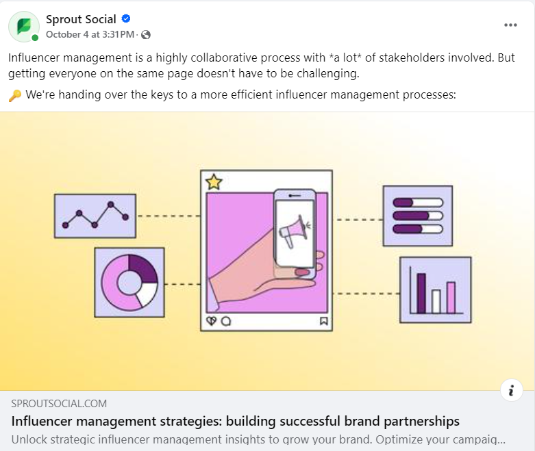 A Facebook post about influencer marketing from Sprout Social. 