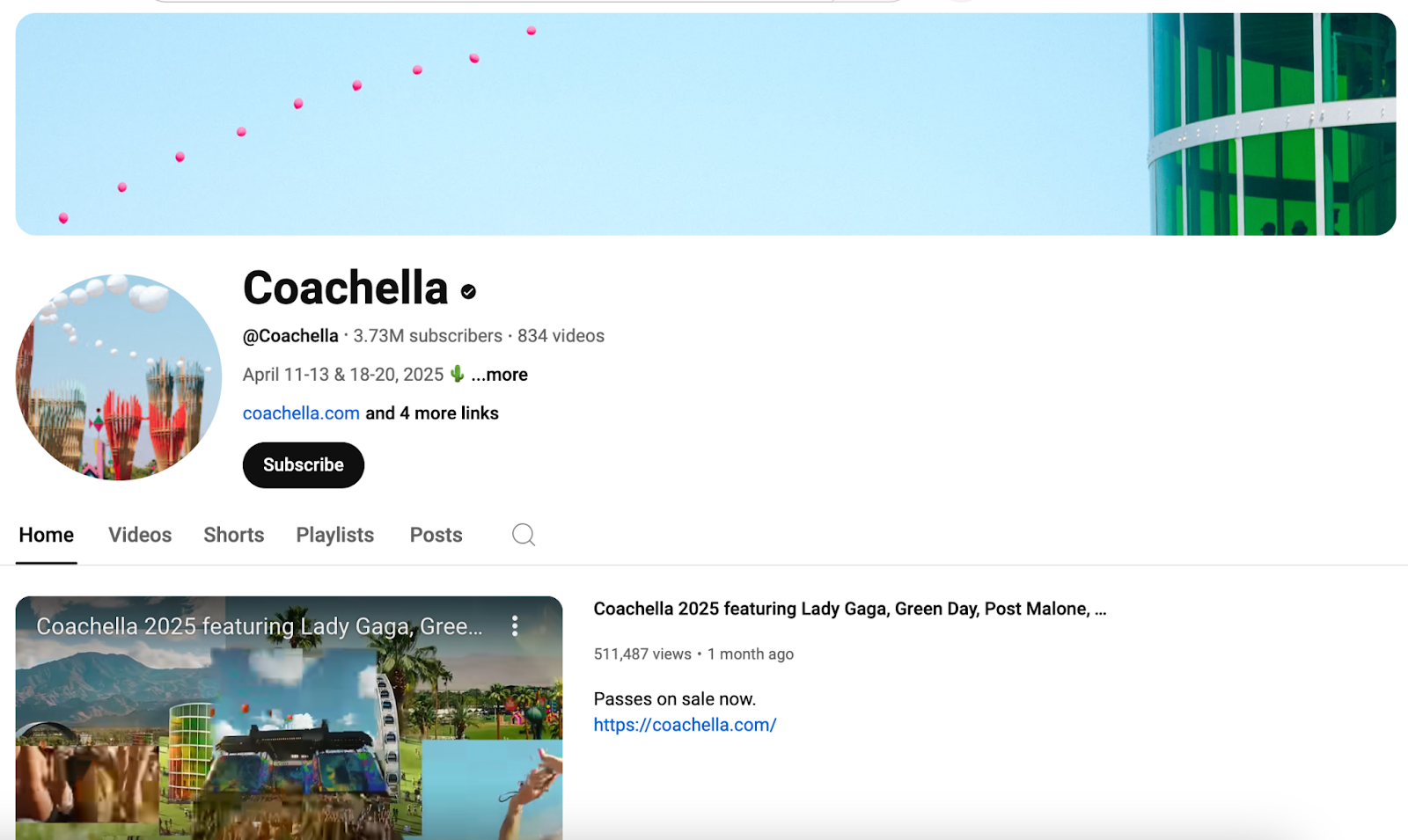 Coachella’s YouTube account page.