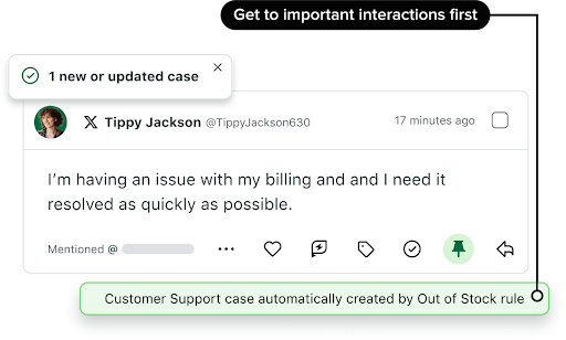 Sprout Social’s Social Customer Care capability has AI-powered automation designed to streamline customer service workflows