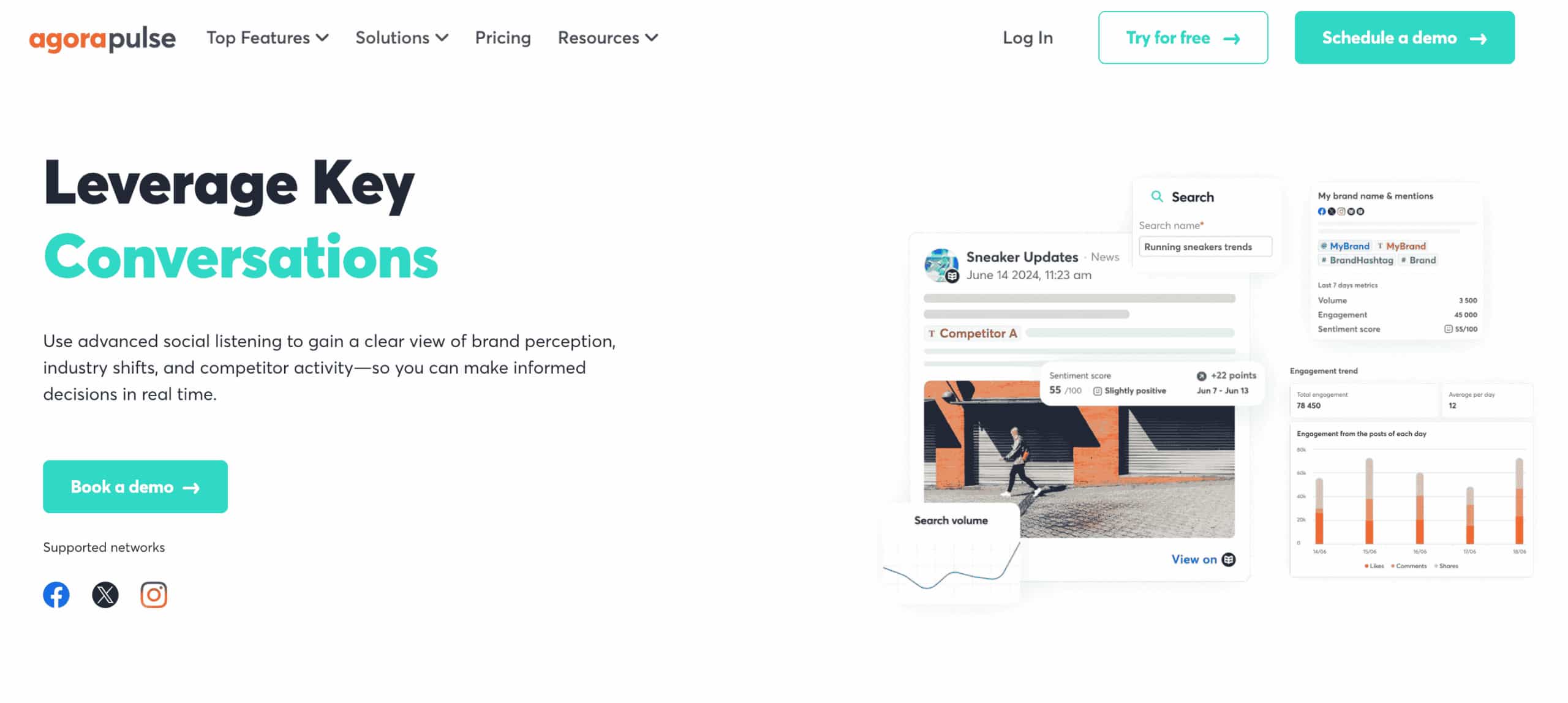 Agorapulse's social media monitoring feature page of its website