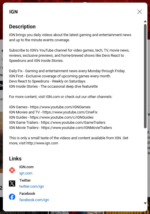 ign's youtube channel description