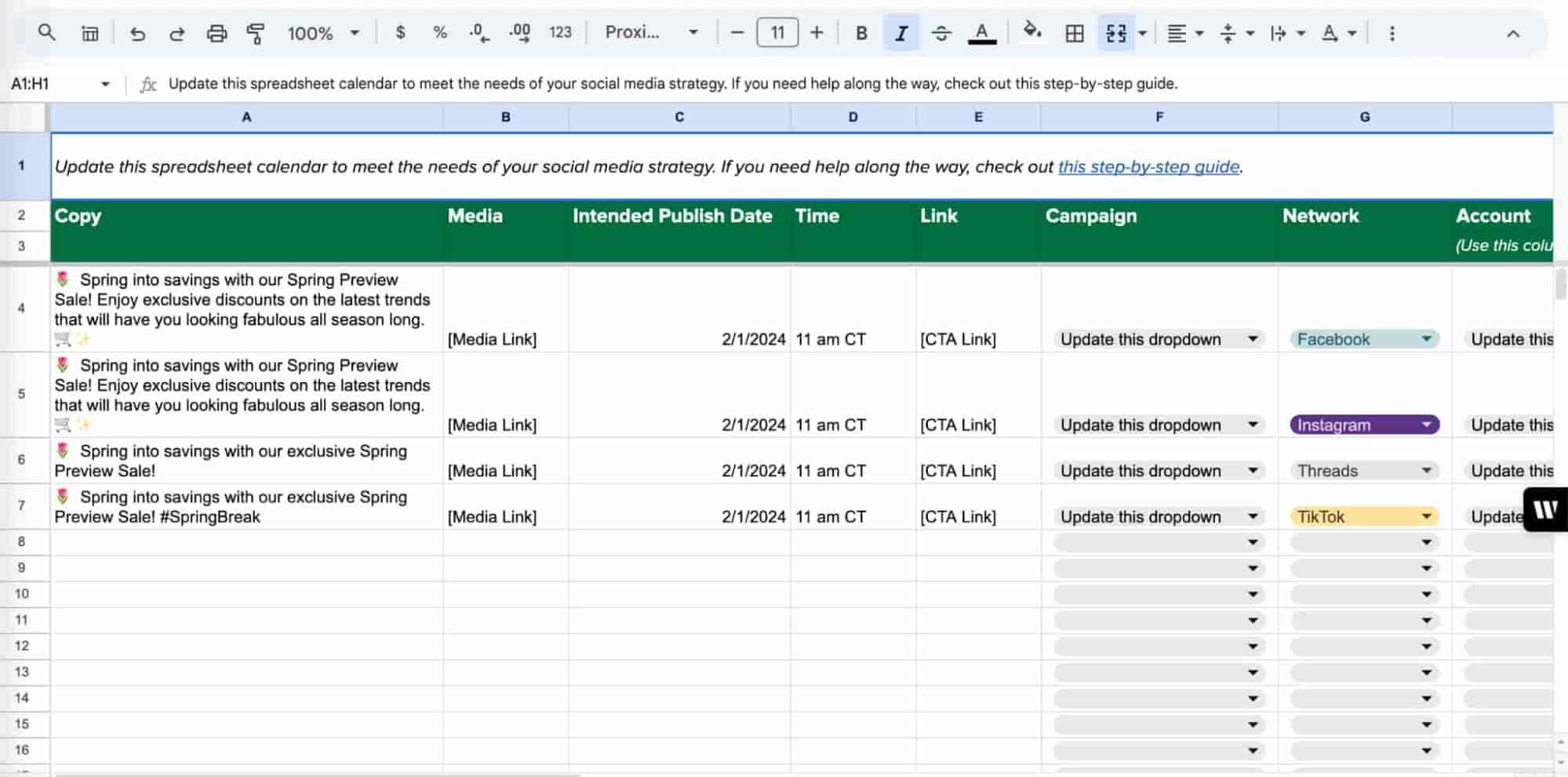 Social media calendar downloadable template