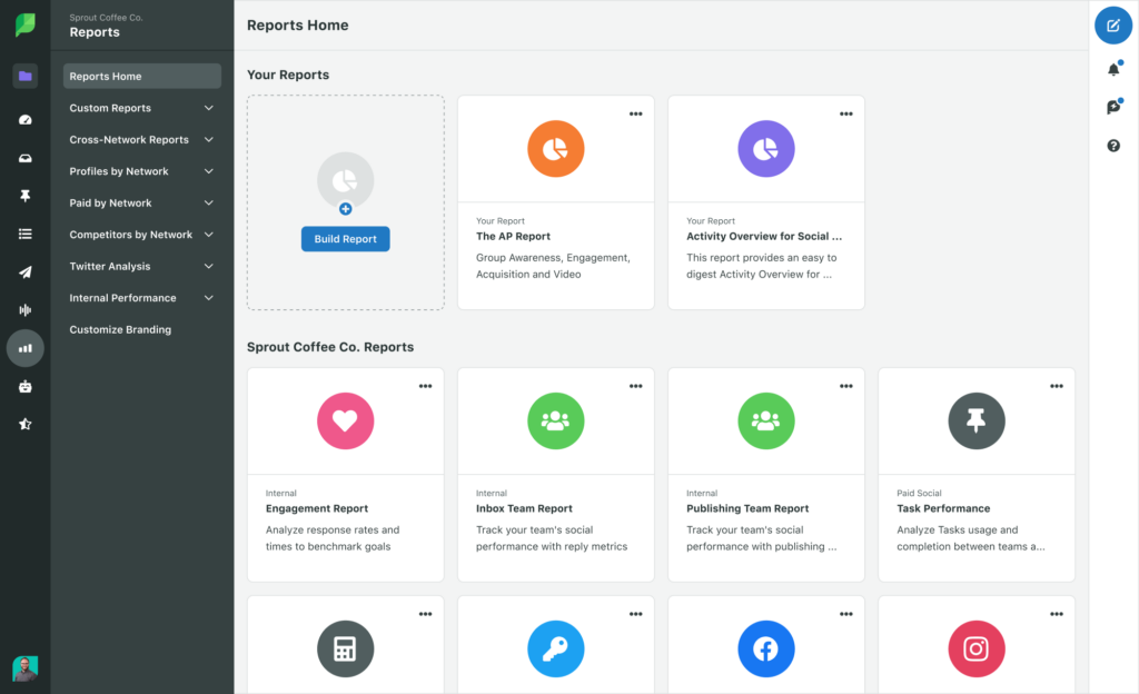 Sprout’s report homepage
