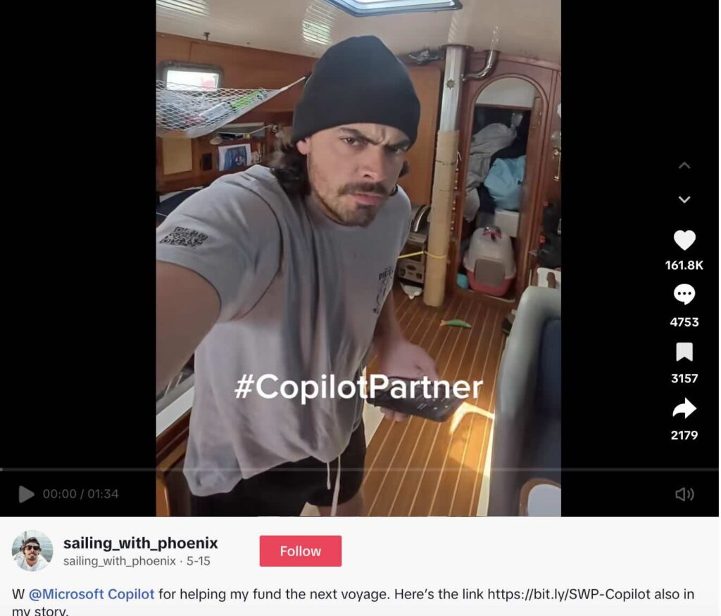 A TikTok from Oliver Widger promoting Microsoft Copilot